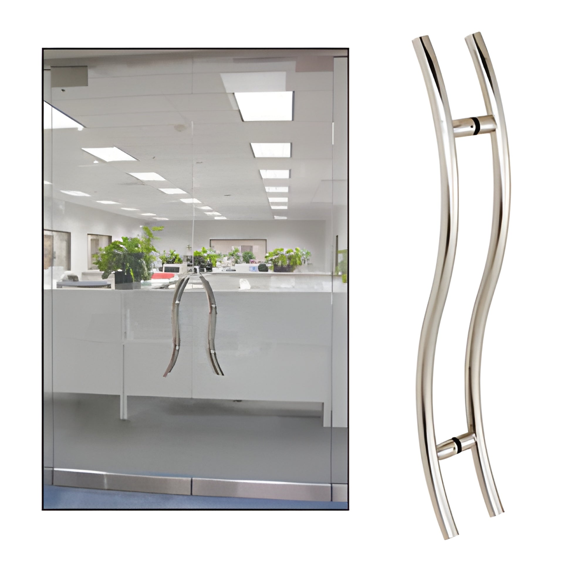 36SRPPS polished stainless steel S-style 36 inch ladder pull for 3/8-3/4 in tempered glass doors