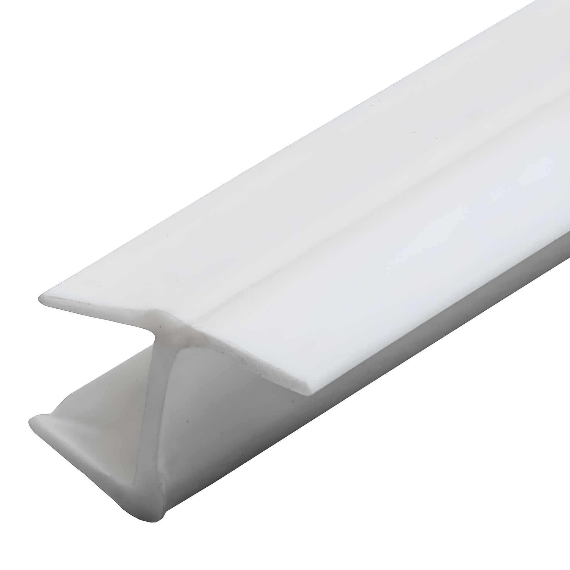 White Y-shaped jamb seal PCC10W, polycarbonate with soft vinyl leg for 180 glass-to-glass shower doors, 95 in length.