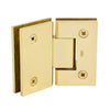 GEN045BR polished brass square glass-to-glass hinge, 135 self-centering, fits 8-12mm tempered glass