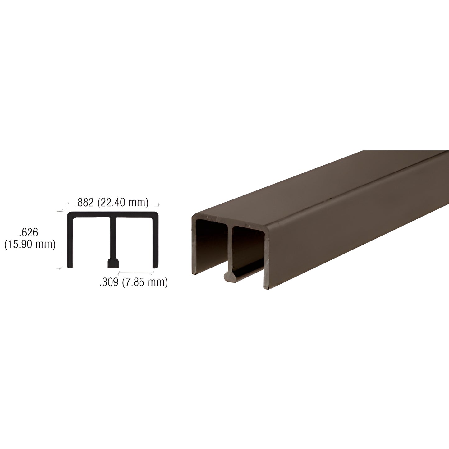 CRL D618DU dark bronze anodized 6063-T5 aluminum upper channel for sliding doors, double-track profile
