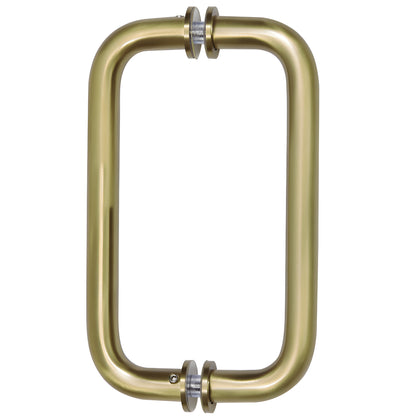 Brushed bronze back-to-back tubular brass glass door pull handle, 8 in center-to-center (SKU BM8X8BBRZ)