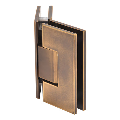 Vintage brass square-profile glass-to-glass shower hinge (Vienna), 135 , fits 3/8-1/2" glass - SKU V1E045VBR