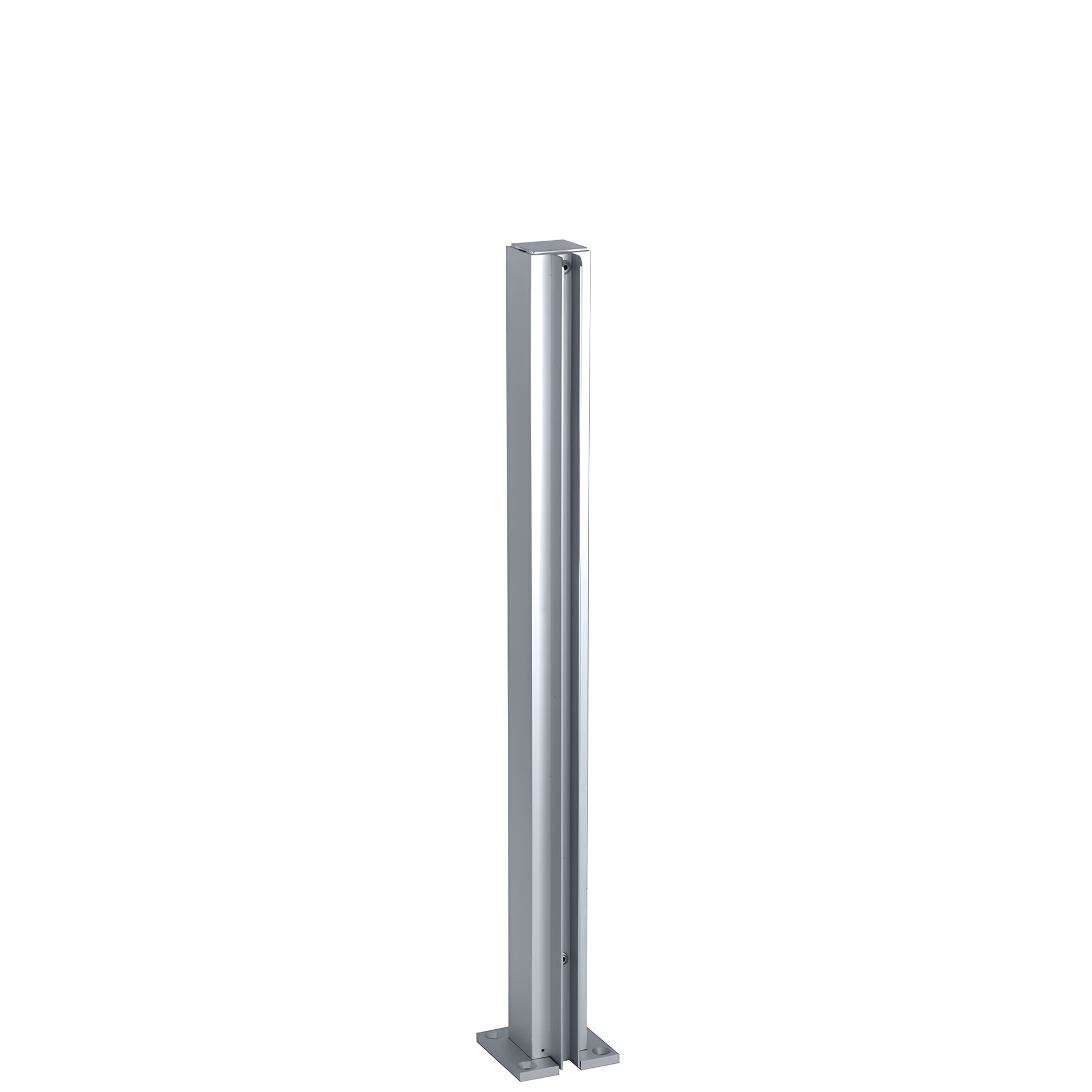 Satin anodized aluminum square partition end post 18 in (SKU D990A18E) with U-channel for 1/4 in glass