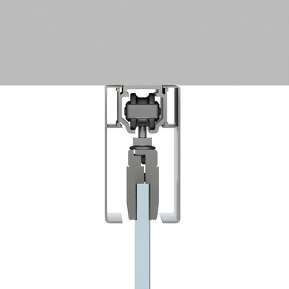 CRL50C satin anodized ceiling-mounted top-hung glass door kit showing track and 5/16" tempered glass panel.