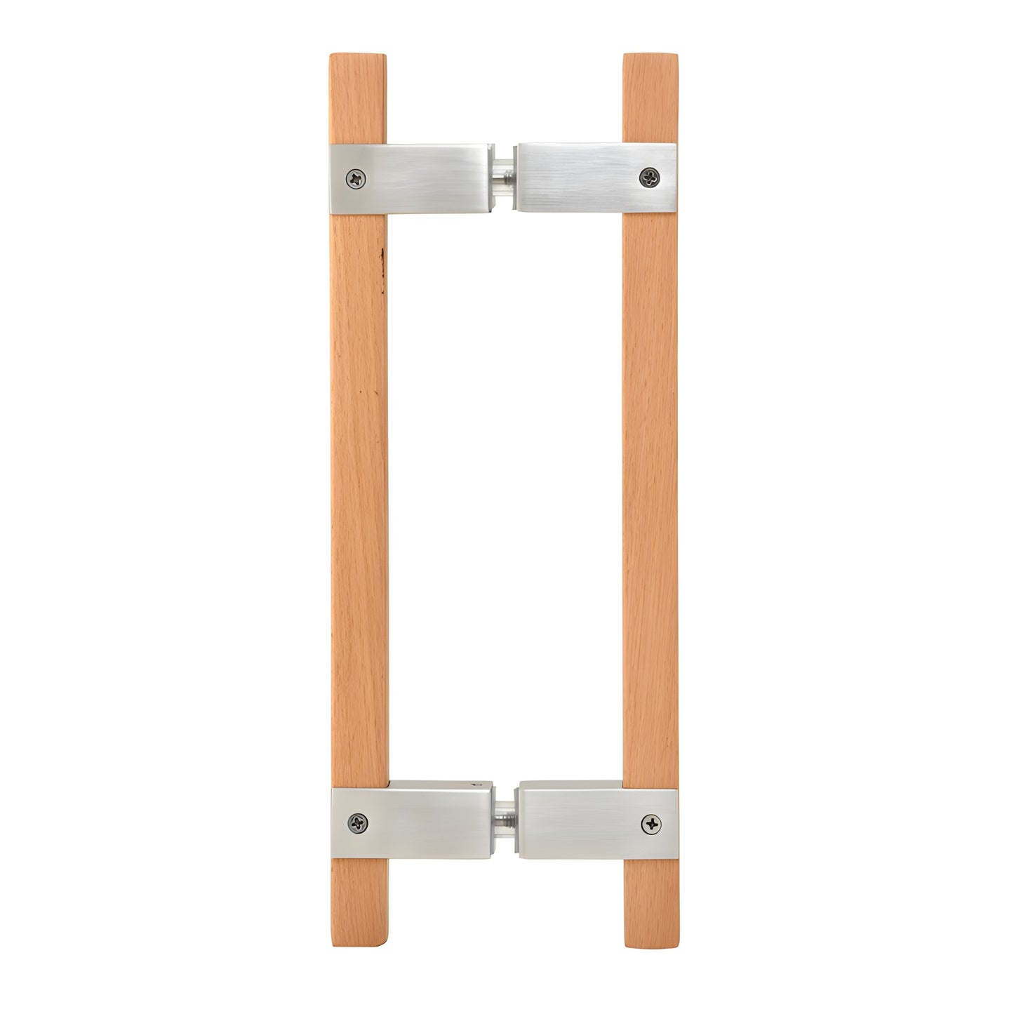 SA6X6BS beach wood back-to-back door pull with brushed stainless steel fittings, 10in sauna/glass door handle
