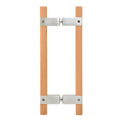 SA6X6BS beach wood back-to-back door pull with brushed stainless steel fittings, 10in sauna/glass door handle