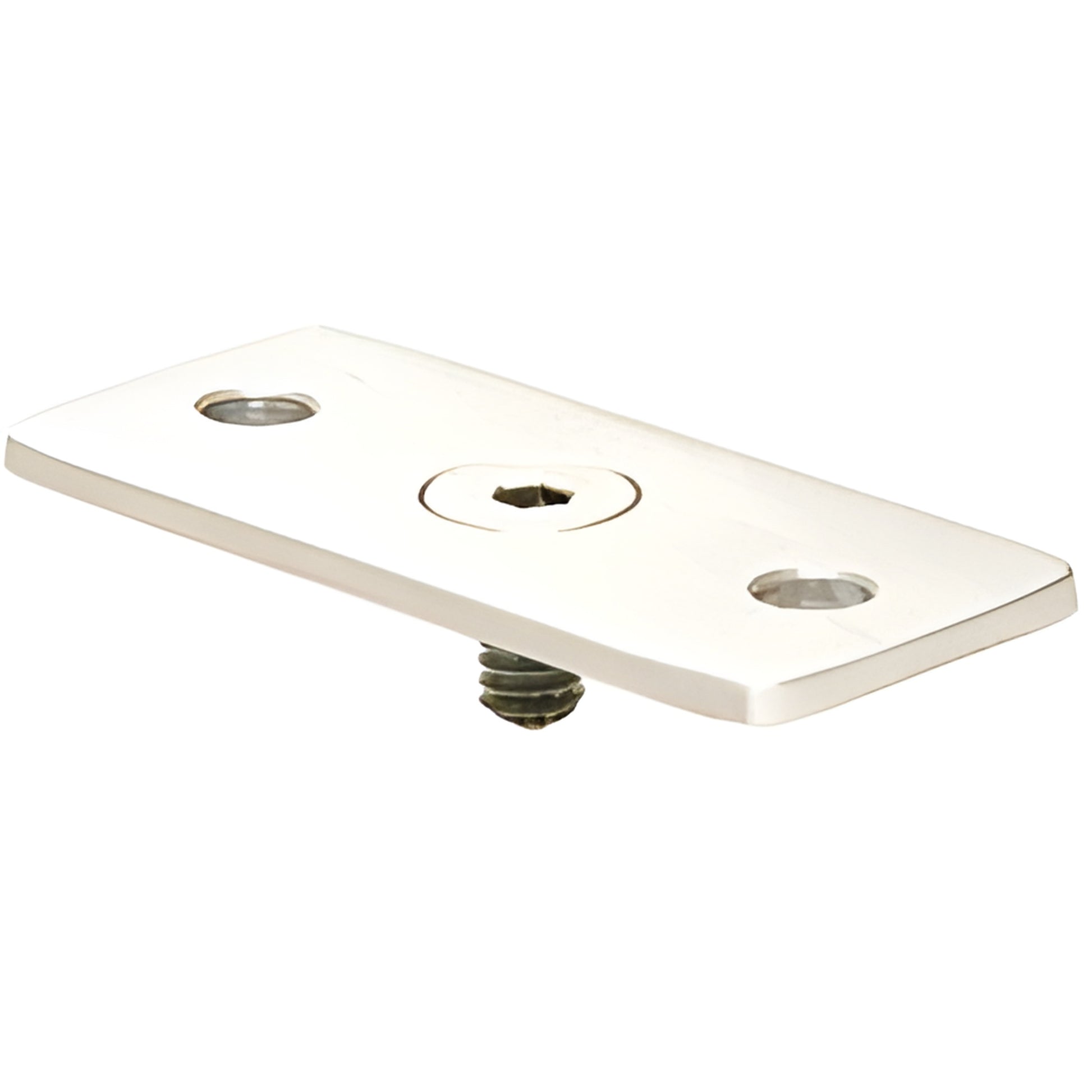 Mill aluminum flat handrail adapter plate with three mounting holes and central screw, for square handrail (SKU HBFP1MA)