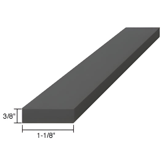 Black EPDM rubber setting block (SKU SBEP5), rectangular - 4 in long, 1-1/8 in wide, 3/8 in thick.