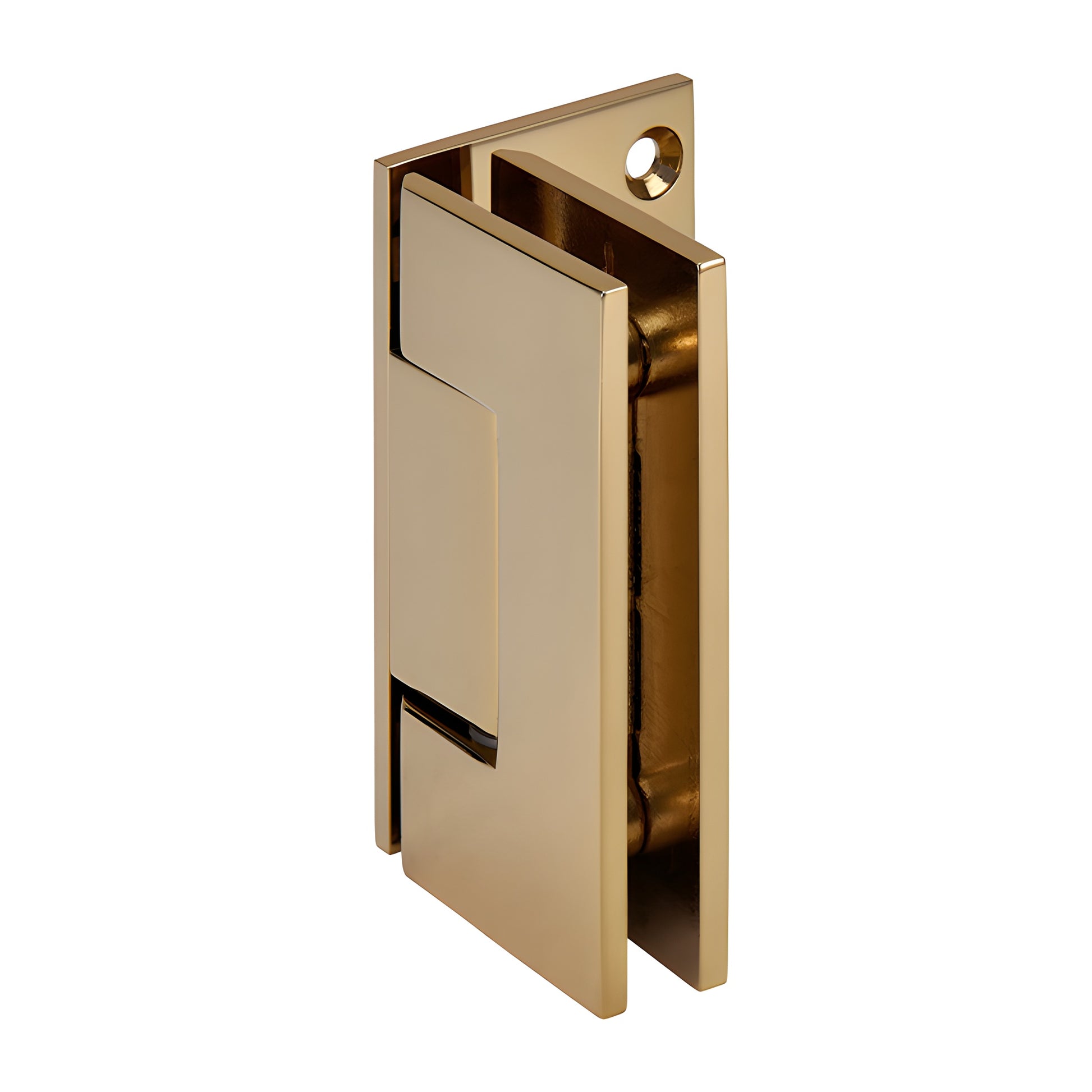 Gold-plated brass adjustable Geneva shower hinge (GEN344GP) for 8-12 mm tempered glass.