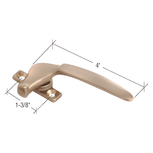 CRL casement window locking handle WH04104R, satin brass finish, heavy bronze cast cam-lock handle, 4" long.