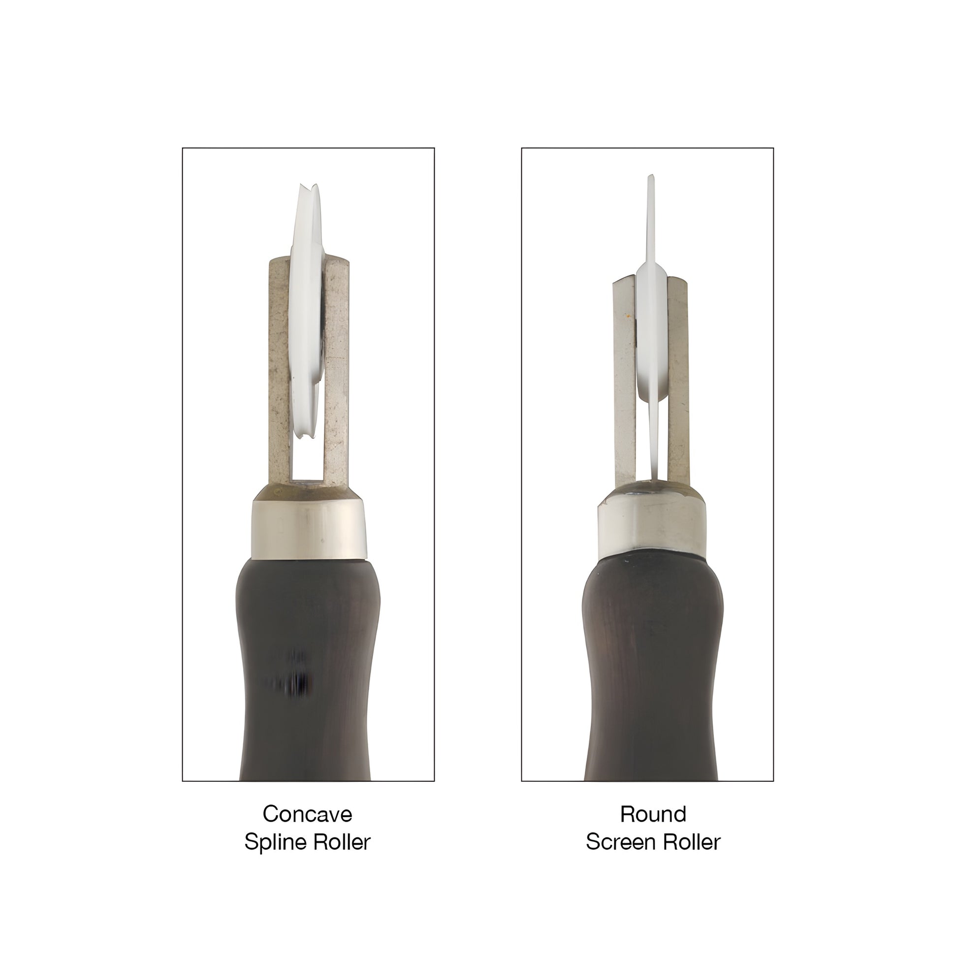 CRL heavy-duty screen & spline roller S5NK6N - contoured hardwood handle with nylon round and concave wheels on steel mounts