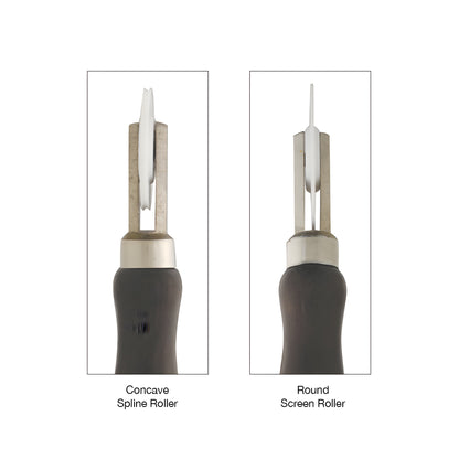 CRL heavy-duty screen & spline roller S5NK6N - contoured hardwood handle with nylon round and concave wheels on steel mounts