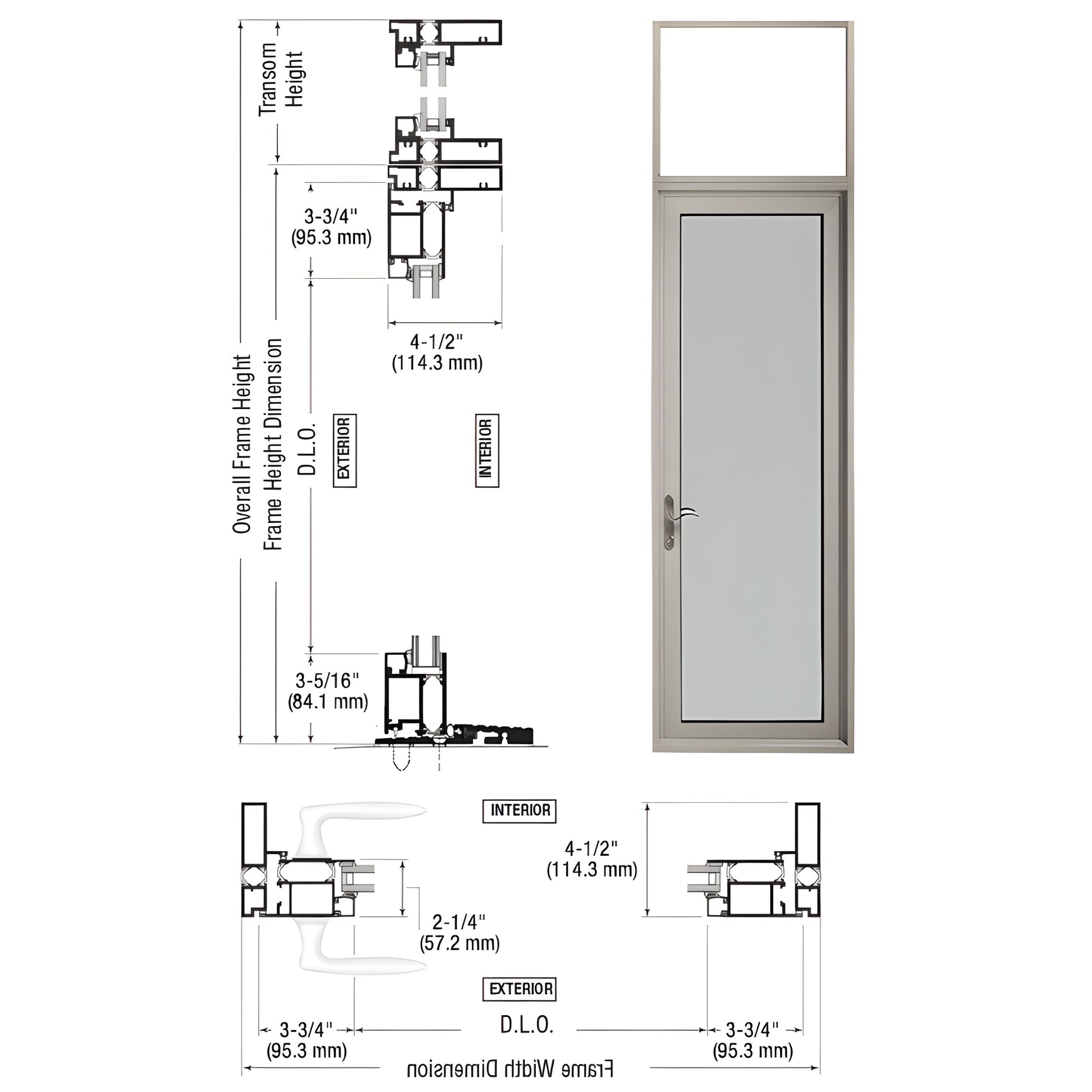 Clear anodized Series 925 single outswing patio door with transom, 1" insulating glass, five-point lock (SKU PNL91511L0)