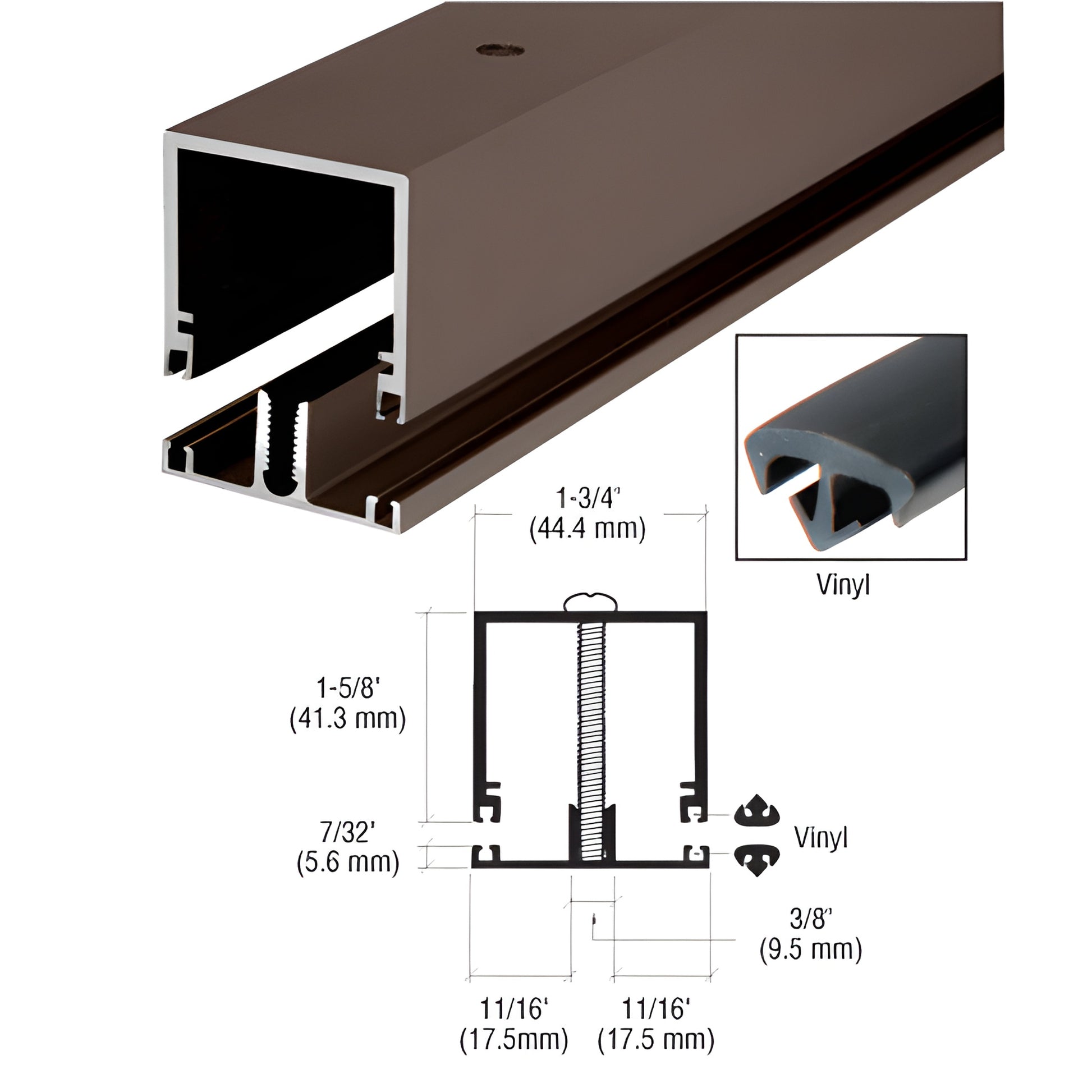 DB175DU dark bronze anodized extruded aluminum deep division bar with vinyl gasket and screws, 144 in length