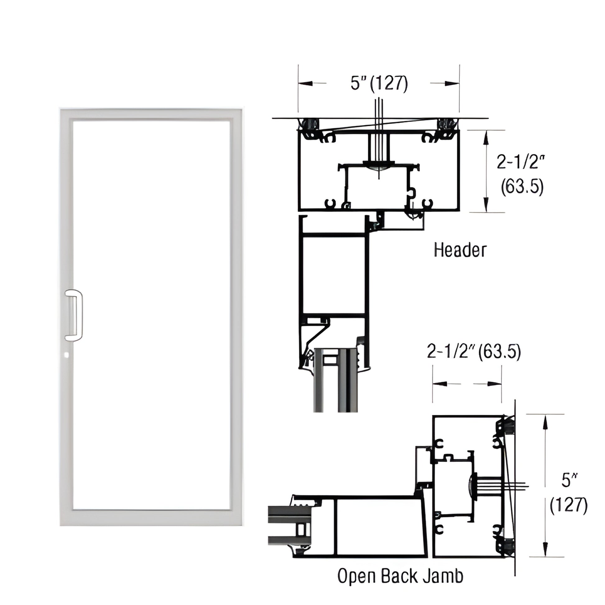 White Kynar custom single up/over hurricane impact door frame with open back jamb and threshold, SKU 0F71552