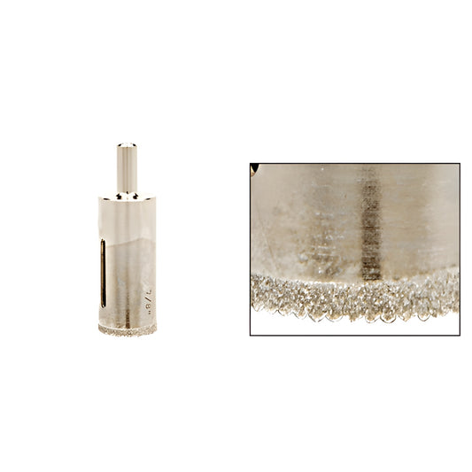 AG78 diamond-plated 7/8 glass drill bit with sawtooth cutting rim and reduced round 3/8 shank