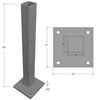 CS4S: metallic silver 30" square-tube stanchion with 8" square 5/8" base plate, 3" tube, zinc-plated steel
