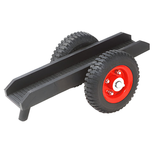 CRL Camber Glass Dolly GSD1 - compact rubber-channel dolly with 8" solid rubber wheels, red hubs, 600 lb capacity.