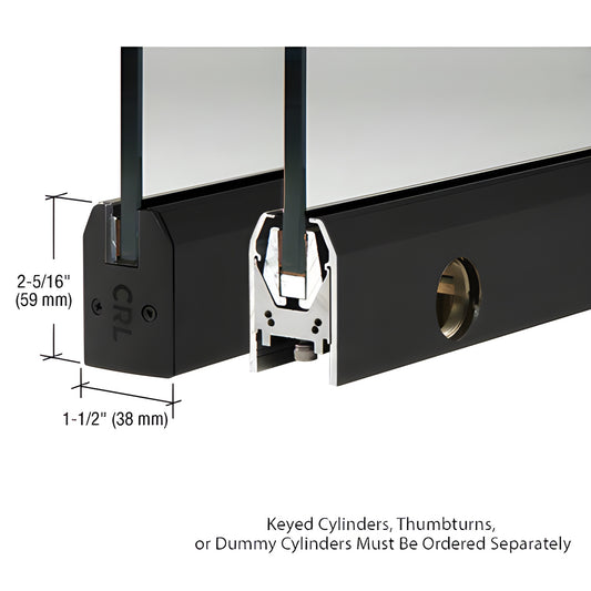 Matte black low-profile door rail DR2TMBL12SL for 1/2" tempered glass, includes lock and Wedge-Lock glass securing system