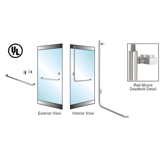 Brushed stainless steel 1-1/4 in rail-mount deadbolt handle for 3/4 in tempered glass doors, left-hand reverse (SKU 3D100A4R1