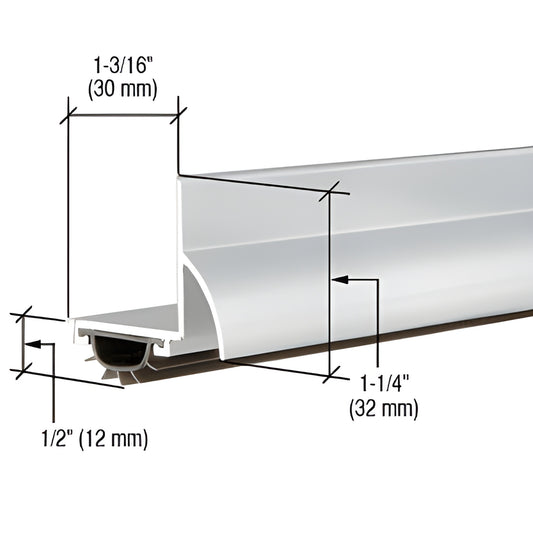 Aluminum L-shaped door bottom sweep (SKU 18VRA36), 35-3/4" long, 1-1/4" face, 1/2" compressible vinyl seal.