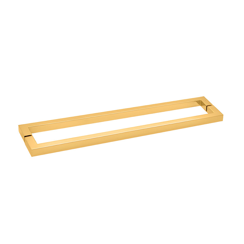 Unlacquered brass SQ series 18" square corner back to back towel bar for glass showers, 3/4" tubular profile.