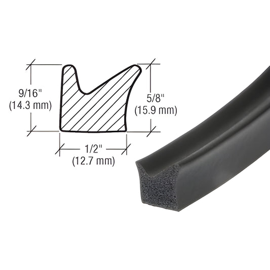 Black CRL door seal weatherstrip (SKU AV4744), closed-cell sponge rubber, 1/2" x 5/8" x 9/16" cross-section, OEM-fit for GM.
