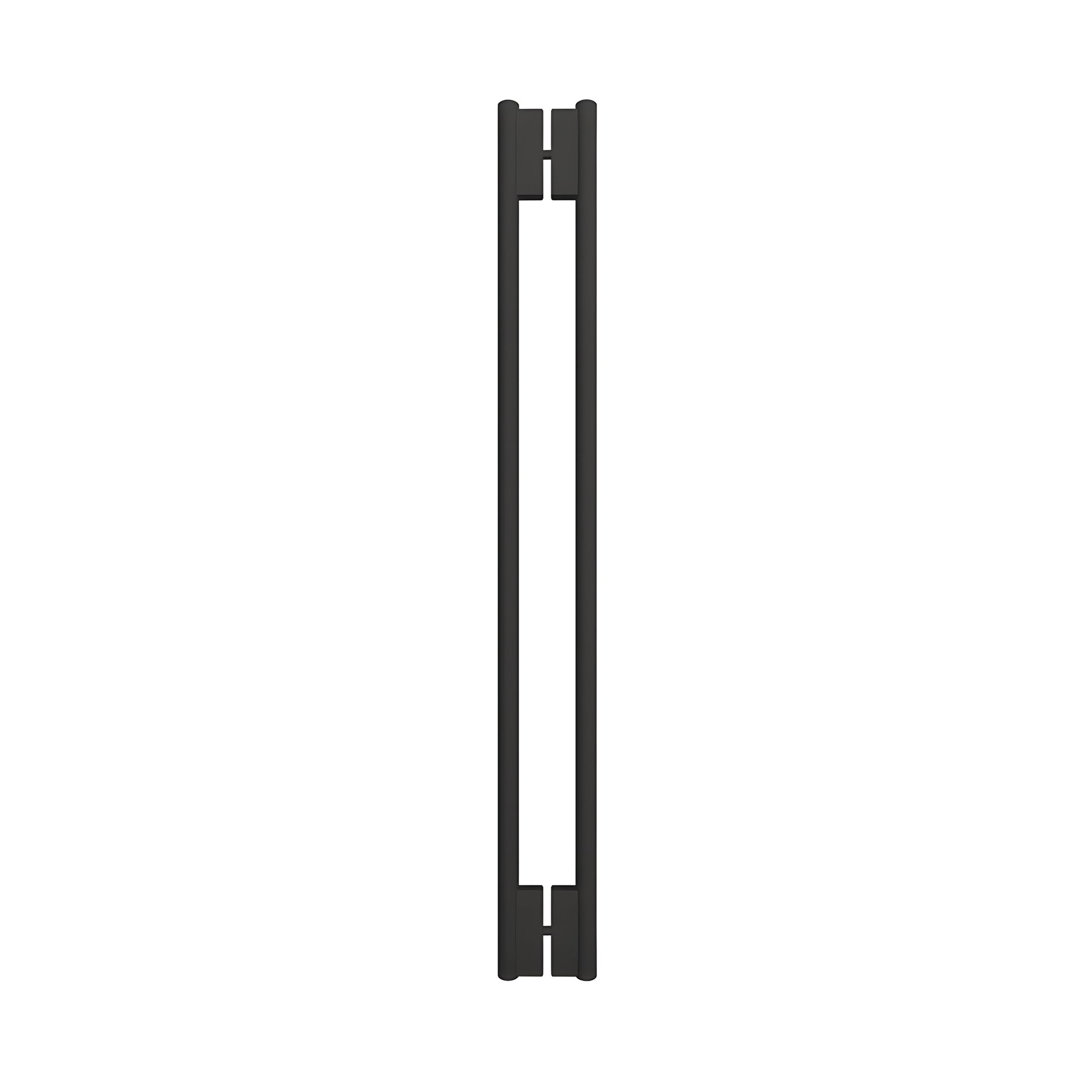 Matte black 48" C-style tubular shower door handle, stainless steel, back-to-back mount for 3/8" glass (SKU HPH48CMBL)