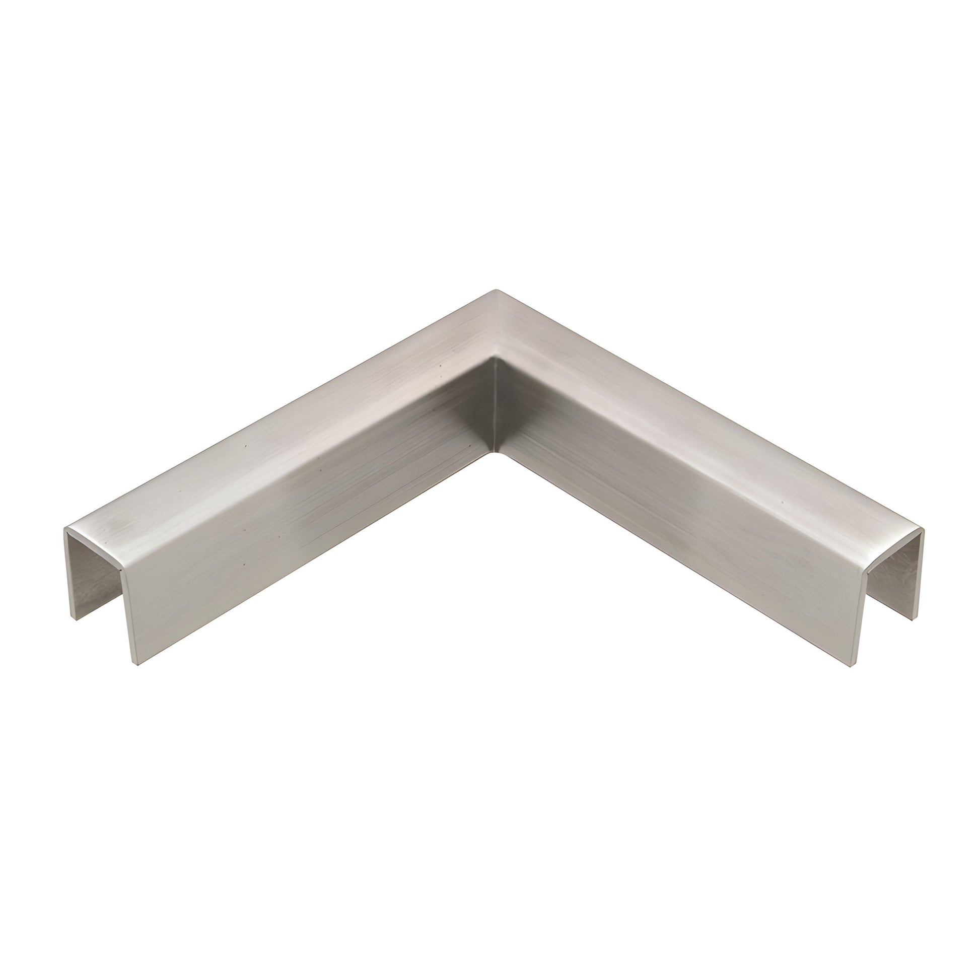 Brushed stainless steel 90 slip-fit corner for 1/2" or 5/8" glass railing. SKU GRLC10HBS6