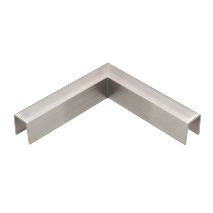 Brushed stainless steel 90 slip-fit corner for 1/2" or 5/8" glass railing. SKU GRLC10HBS6