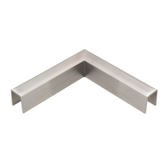Brushed stainless steel 90 slip-fit corner for 1/2" or 5/8" glass railing. SKU GRLC10HBS6
