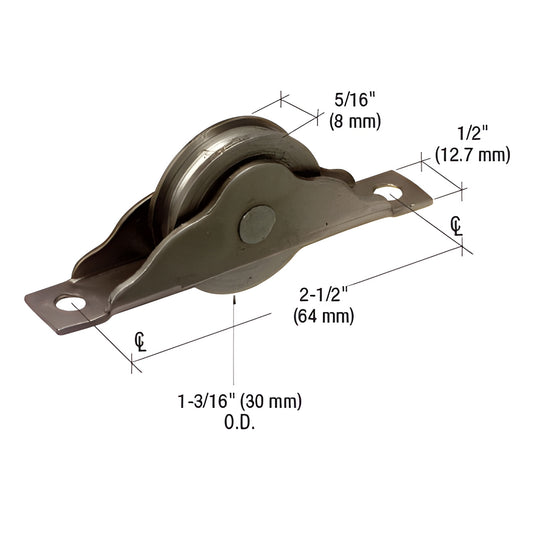 CRL SKU N6686 steel concave ball-bearing mortise sliding door roller, 1-3/16" wheel, 1/2" housing