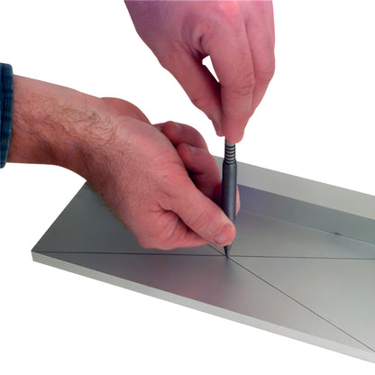 Noxon N0X1 hardened steel no-hammer center punch with ribbed grip and pointed tip.