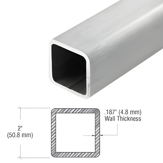 PR2BS10 2 in brushed stainless square tube, .187 in wall, hollow railing/handrail tubing