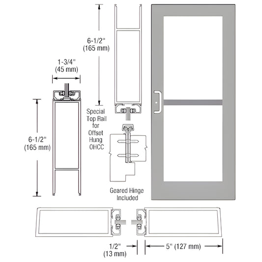 Custom wide-stile commercial entrance door SKU DZ51911, clear anodized, 5" stiles, 6-1/2" bottom rail, glass lite, panic rail