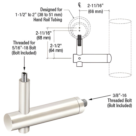 HR2FPPS polished stainless steel post-mounted handrail bracket, low-profile, fits 1-1/2-2" (38-51 mm) tubing, 2-11/16" projec