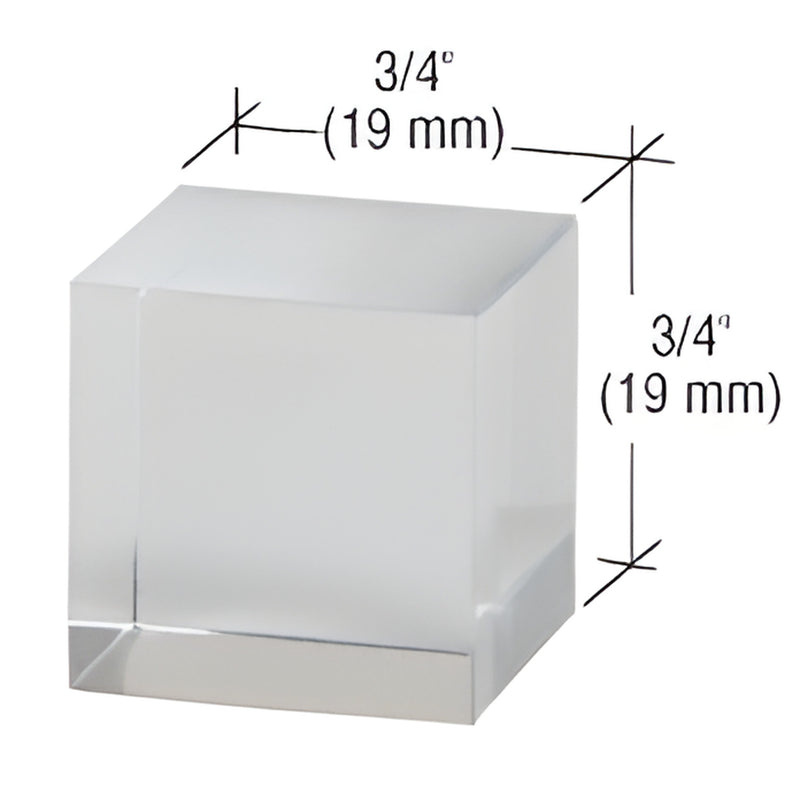 Clear square UV shelf support cube UVSQ34, 3/4 in (19 mm) clear block for hidden glass shelving.