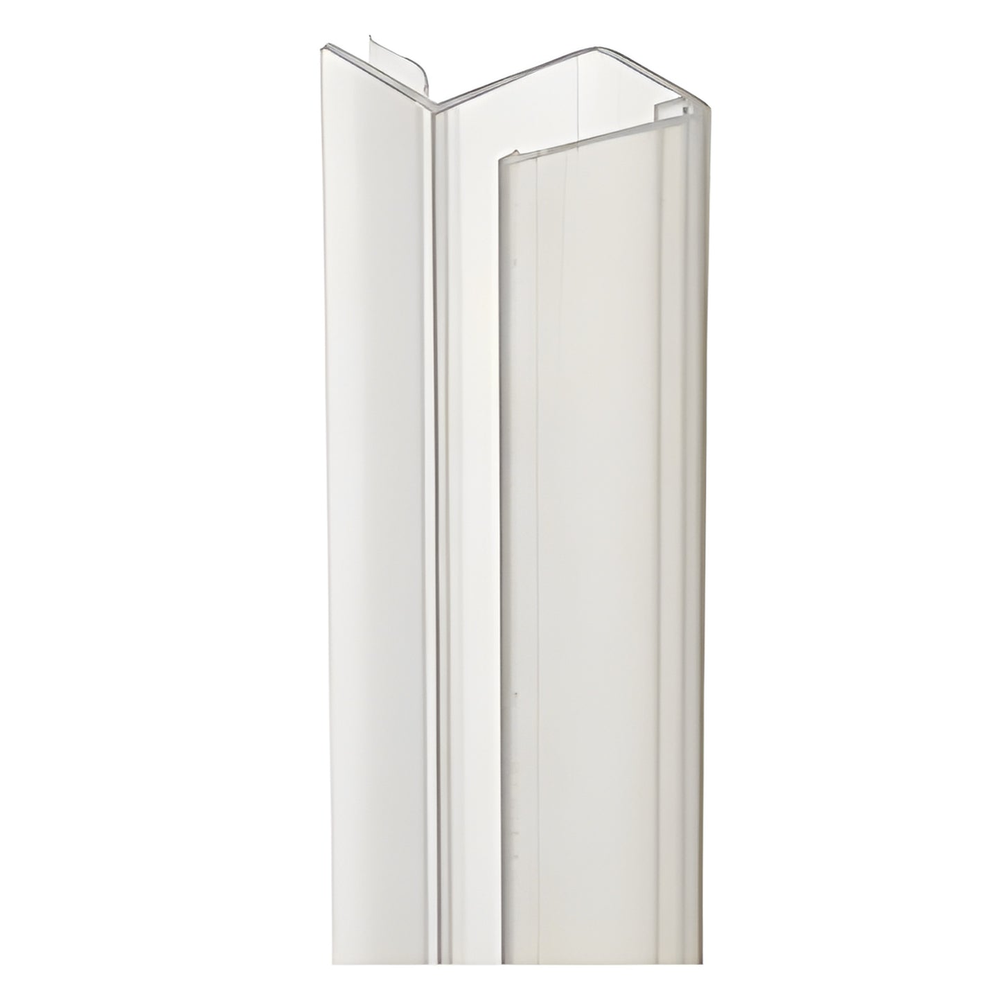 PCJ10 clear polycarbonate 90 snap-on strike-side seal for 10mm glass, frameless shower door (sold in 2.5m lengths)