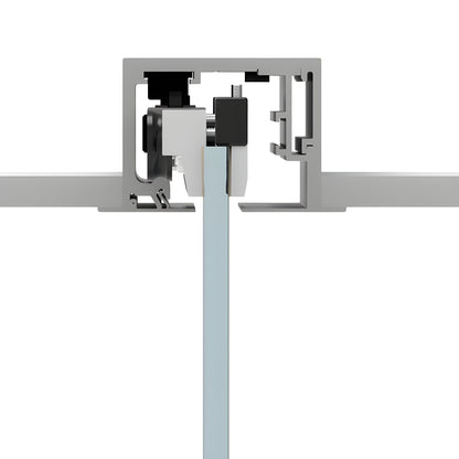 CRL690D satin anodized top-hung sliding door kit, 118 in track, rollers and monolithic tempered glass panel.