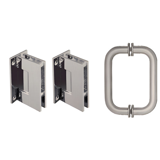 Brushed nickel shower hinge and pull set for 8-12 mm tempered glass, SKU GENS3BN