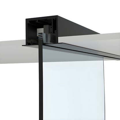 CRL690DMBL matte black top-mount sliding door track and hardware with tempered glass panel (118 in track)