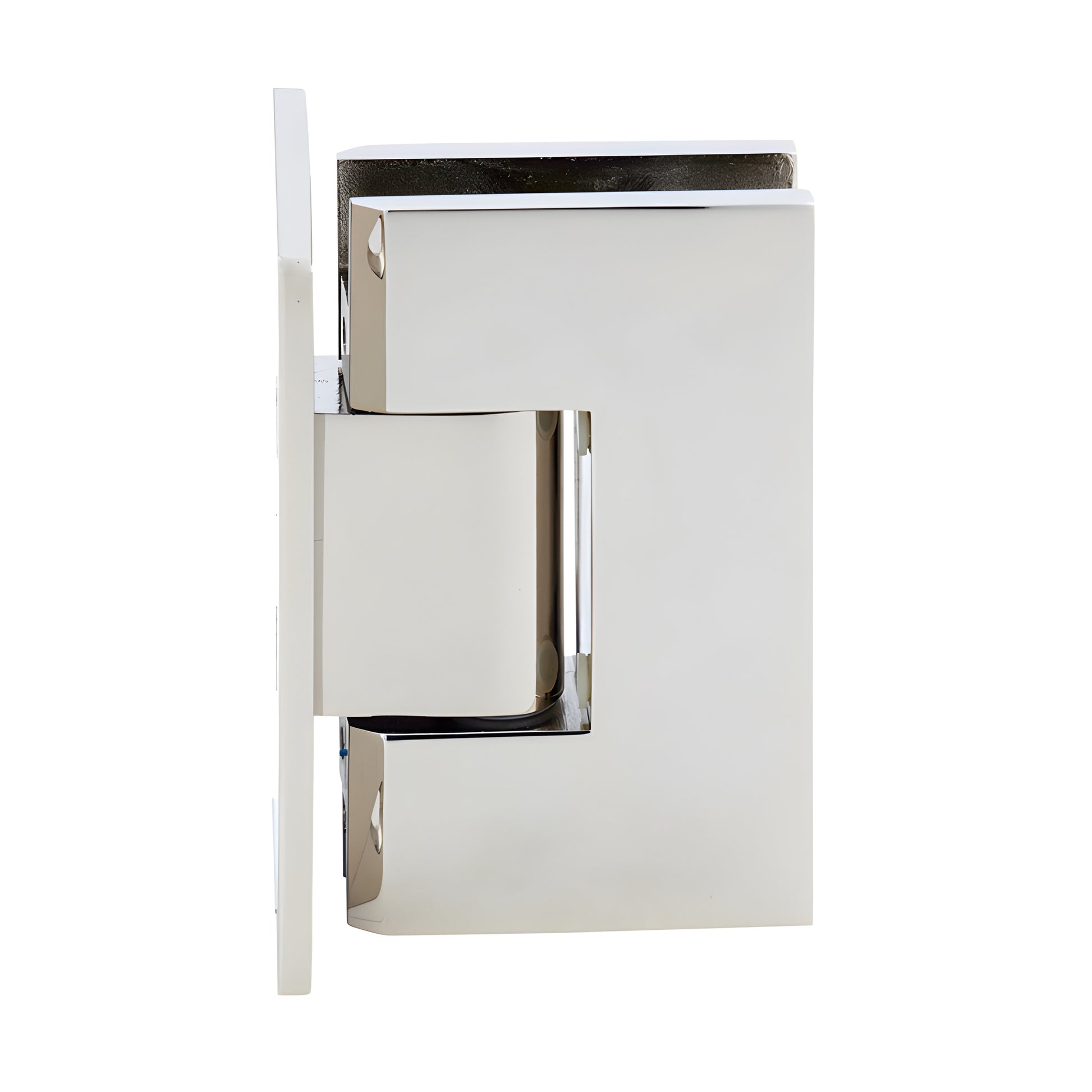 Polished nickel solid brass Vienna shower door hinge, self-centering, full back plate (SKU V1E037PN)