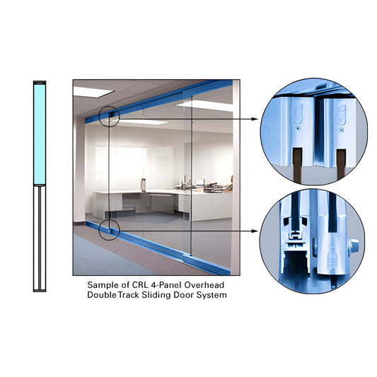 CRL overhead track sliding door (SKU 0TS1PT) single-panel, powder-coated square profile, flush bottom, 10mm glass, carriage d