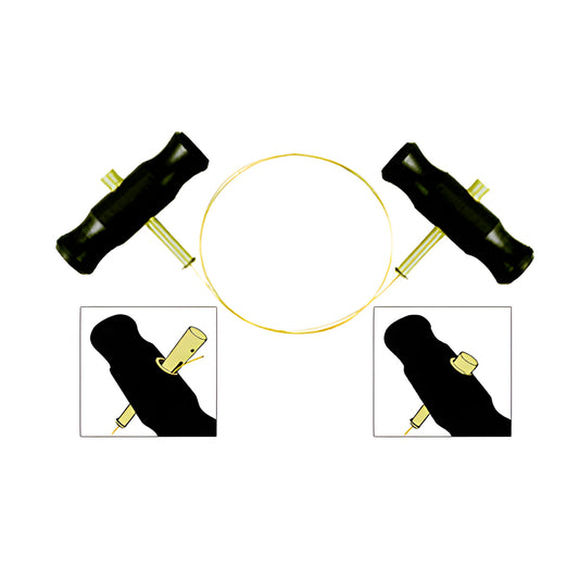 Pair of CRL Grip-Tite LWH200 rubber handles with steel hollow wedge shafts and yellow wire loop, ergonomic non-slip grips.