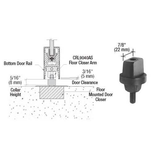 "CRL Floor Mounted Closer, 5/16" Collar Height, Tapered Spindle for Secure Door Installati