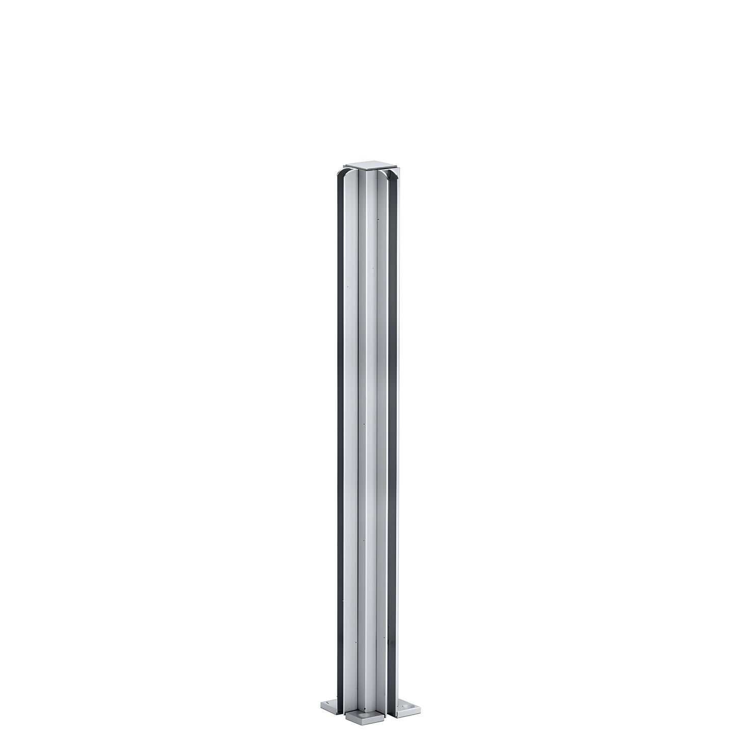 Satin anodized aluminum 90 corner partition post, 18 in., square tube with U-channel for 1/4" glass - SKU D990A18CR