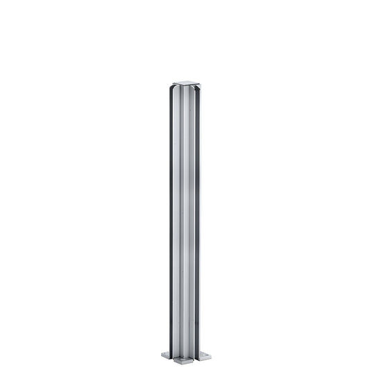 Satin anodized aluminum 90 corner partition post, 18 in., square tube with U-channel for 1/4" glass - SKU D990A18CR