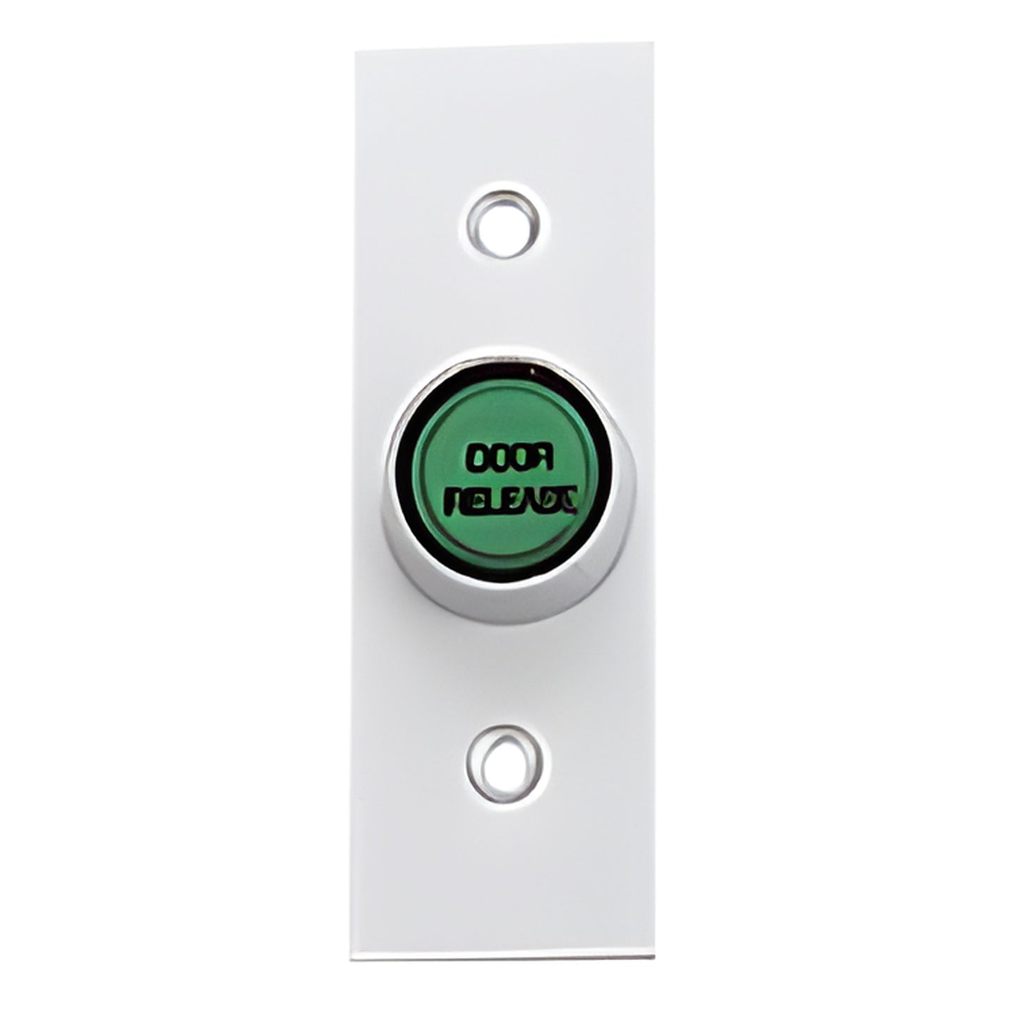 Narrow brushed stainless steel illuminated green push-button switch for electric strikes/locks (SKU MLEB4NS)