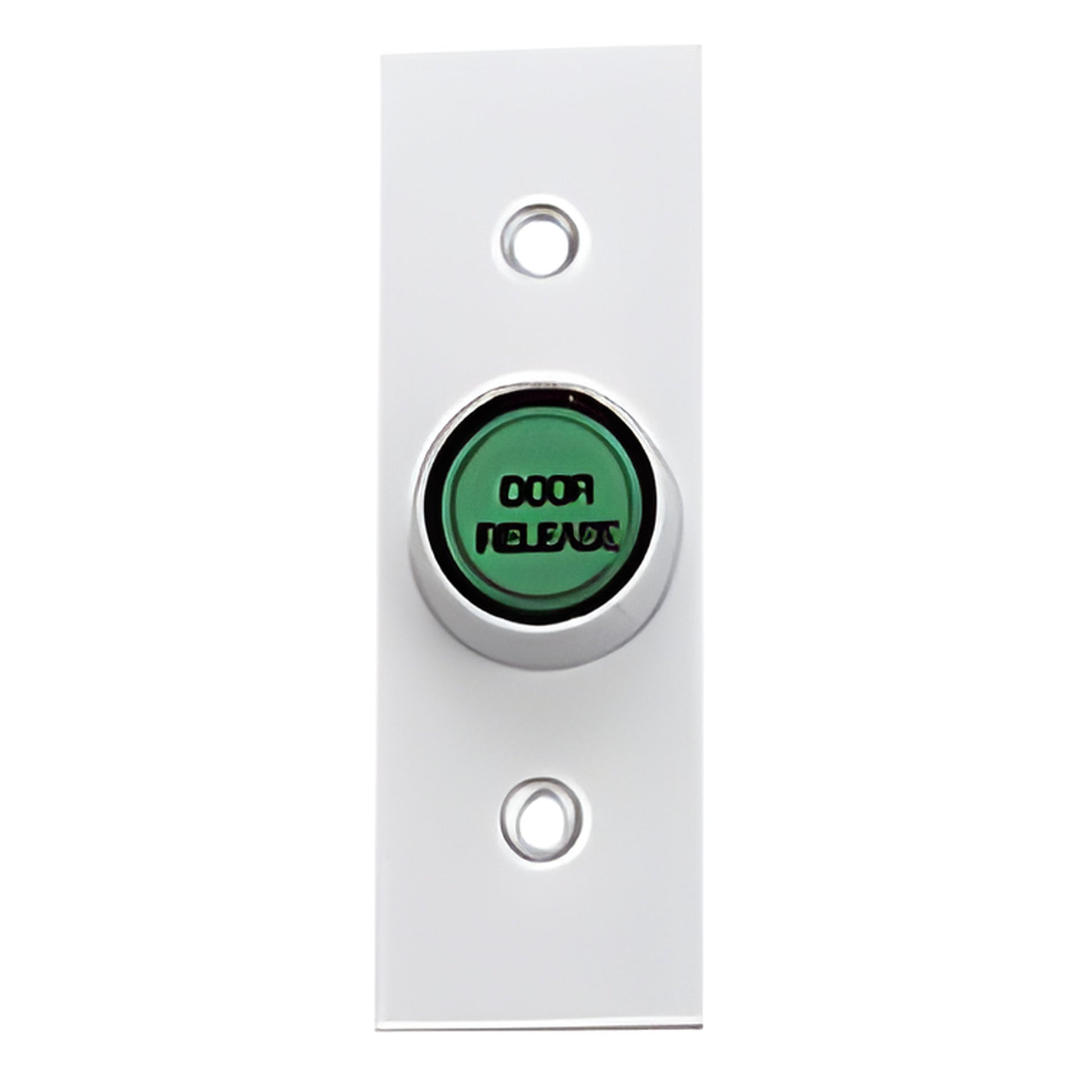 Narrow brushed stainless steel illuminated green push-button switch for electric strikes/locks (SKU MLEB4NS)