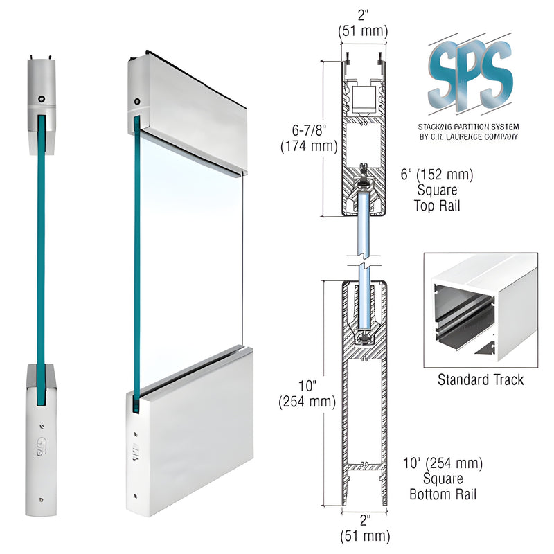 Brushed stainless steel glass sliding door rails S812S1BS: 6in top, 10in bottom, for 1/2in (12mm) tempered glass.